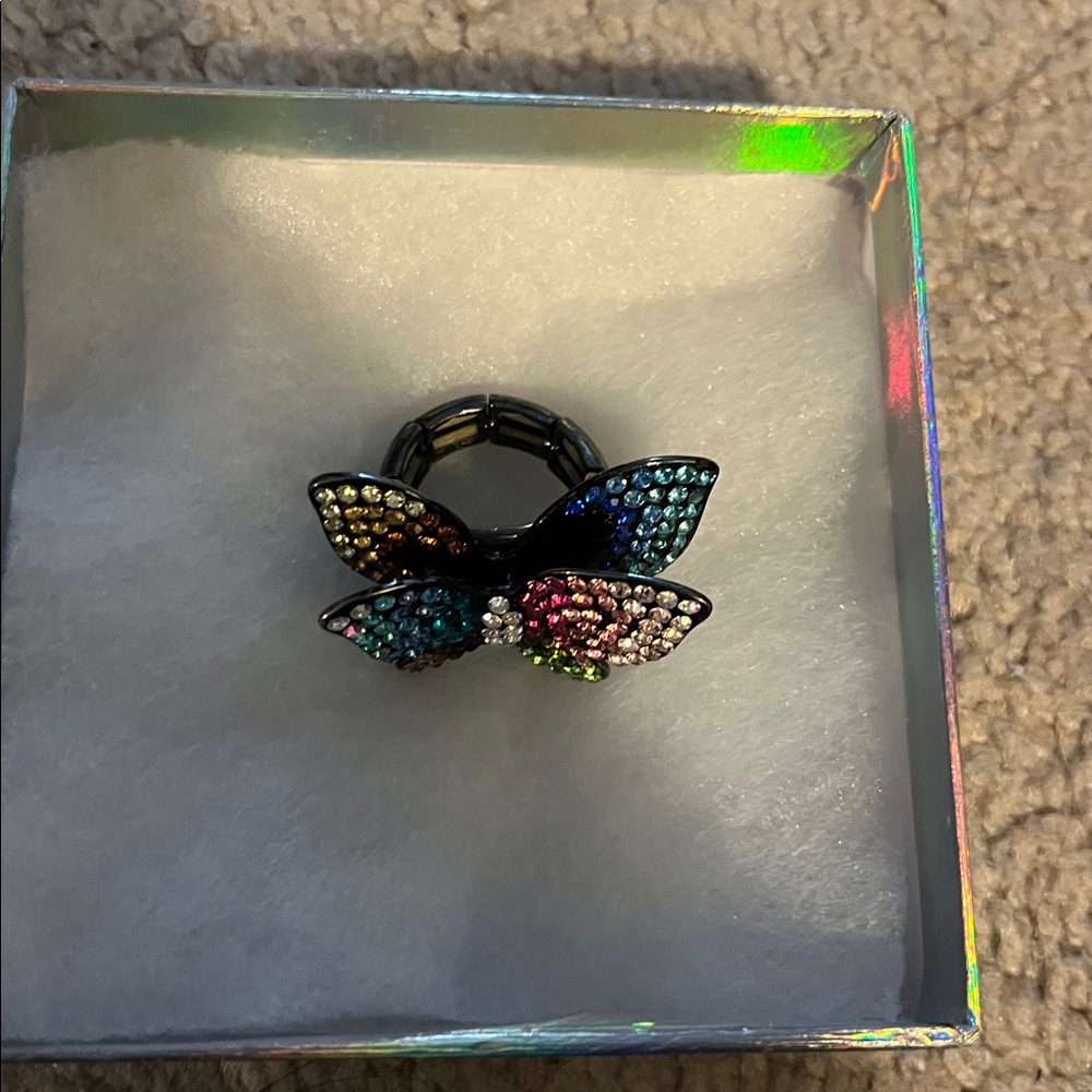 Multicolored Bejeweled Butterfly Ring - Picture 6 of 7